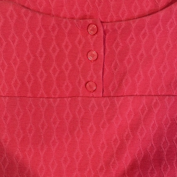 Coral diamond checkered pattern cap sleeve lined retro shift dress button back - Picture 5 of 10